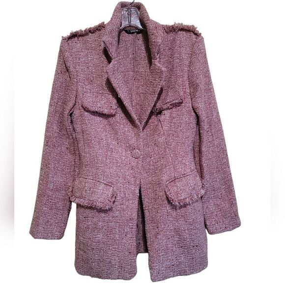 Shein Pink Tweed Fringe Jacket Sz Xsmall - Picture 1 of 10